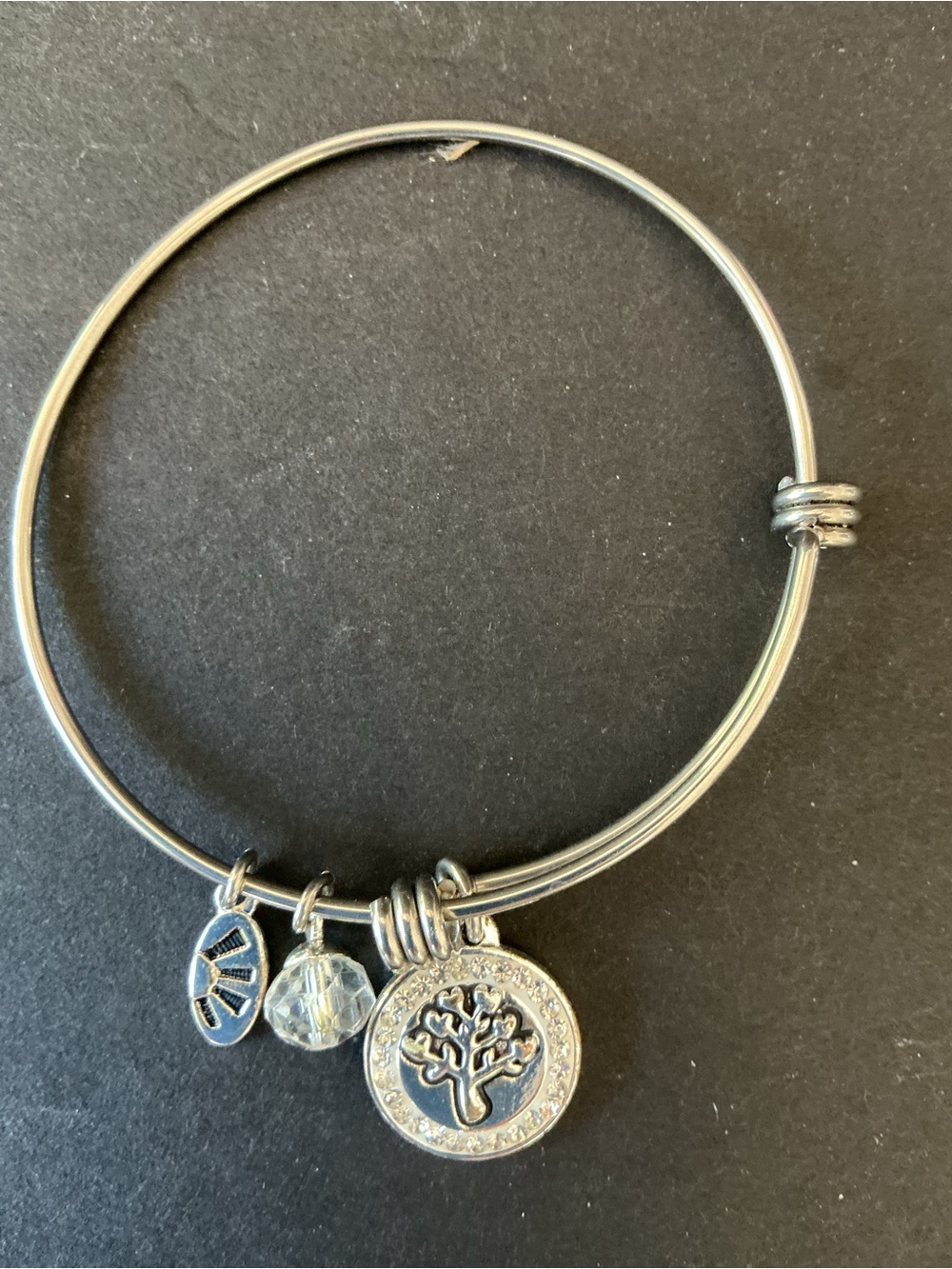 Source Unknown Silver Tree of Life Charm Bangle with Clear Crystal